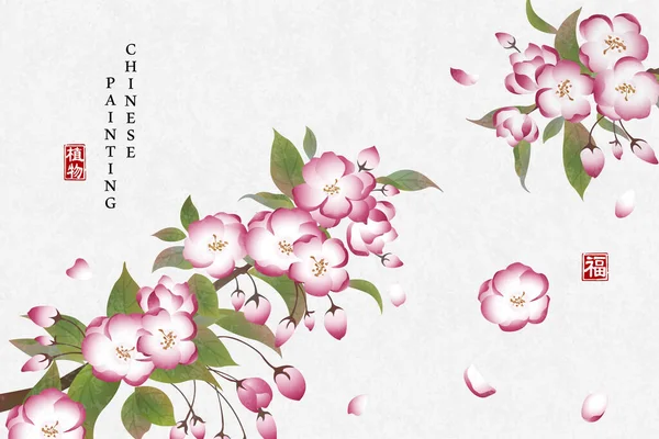 Inchiostro Cinese Pittura Arte Sfondo Pianta Elegante Fiore Begonia Traduzione — Vettoriale Stock