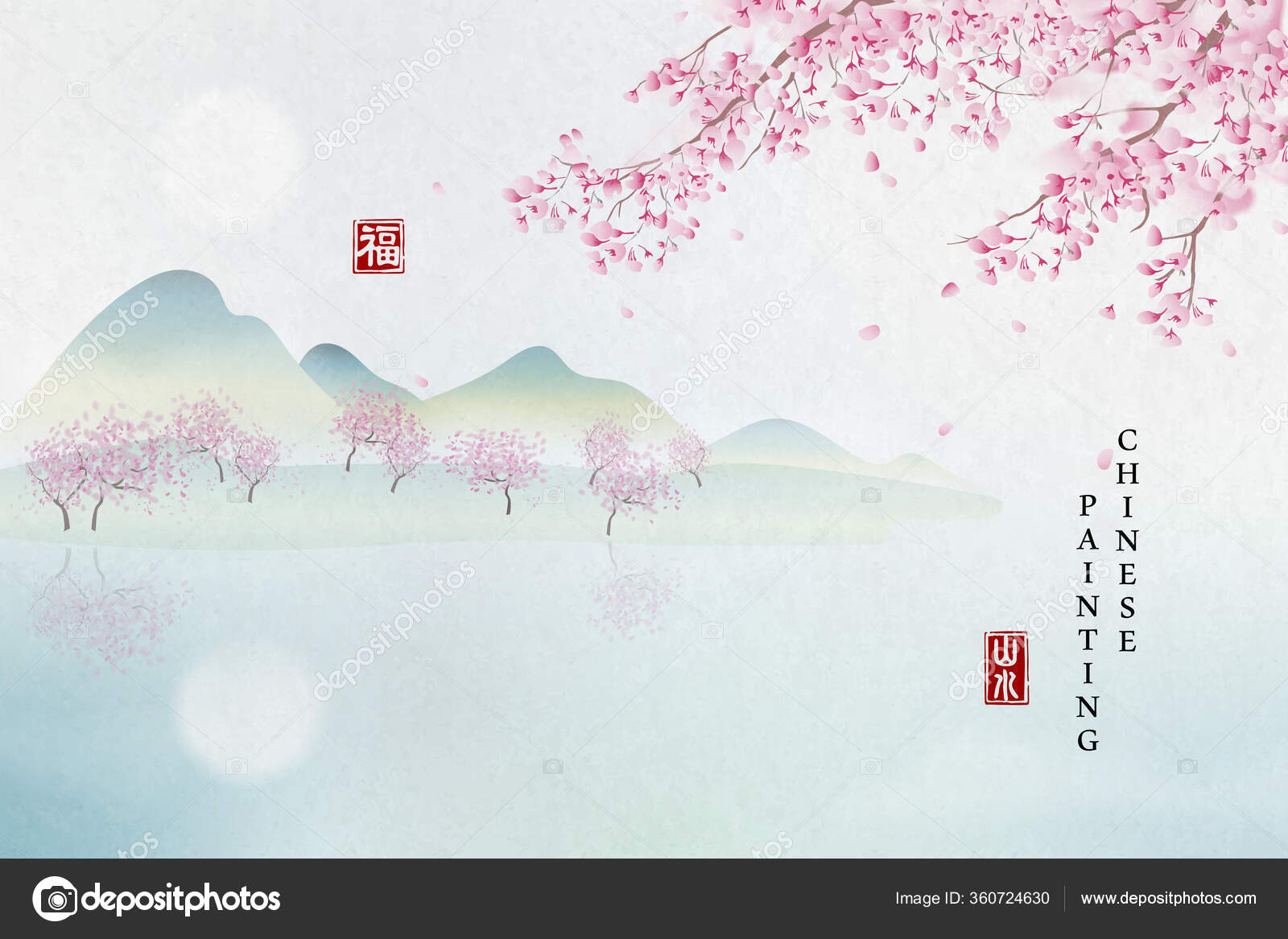 水郷陽春葉月画肉筆水墨画風景画湖沼中国