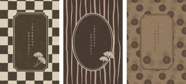 Japon stili soyut model arka plan tasarımı geometri çizgisi ve papatya çiçeği çerçevesi