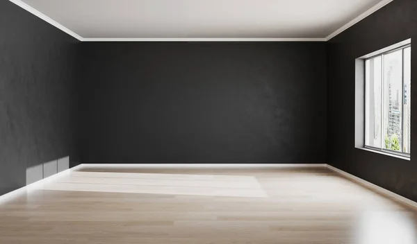 Empty room with black wall for mockup. Black wall background. Empty space. 3d rendering.