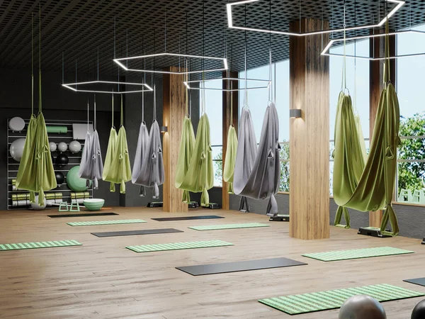 Empty Flying Yoga Studio Άδειο Aerial Yoga Training Room Interior — Φωτογραφία Αρχείου