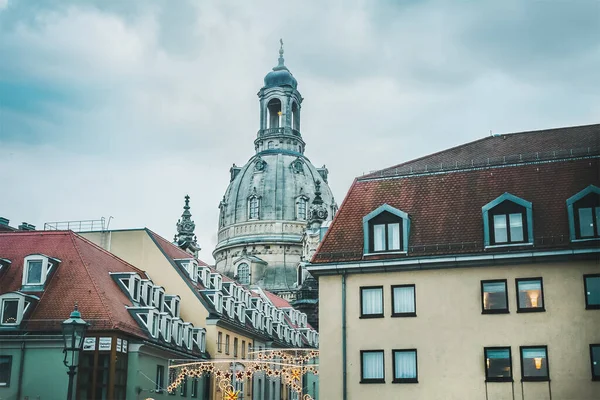 Frauenkirche Acima Dos Telhados Época Natal Dresden Cidade Inverno Dresden — Fotografia de Stock