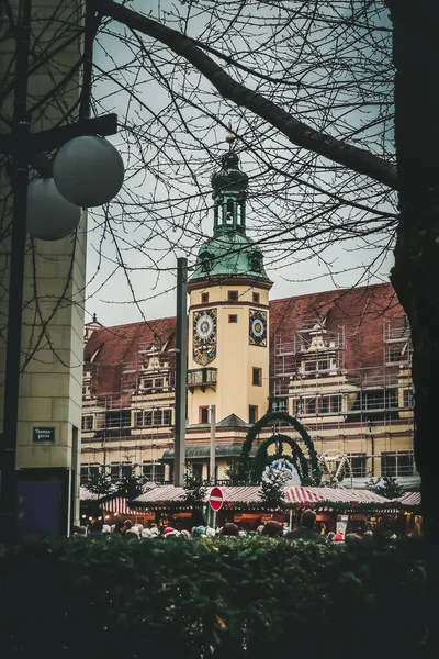 Mercado Navidad Leipzig Cerca Rathaus Paisaje Urbano Invierno Leipzig Viajes —  Fotos de Stock