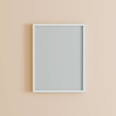 Açık turuncu duvardaki boş çerçeve, duvarda dikey siyah poster çerçevesi, duvarda izole edilmiş resim çerçevesi, resim veya fotoğraf çerçevesi için makara, parlak duvardaki boş çerçeve, 3d