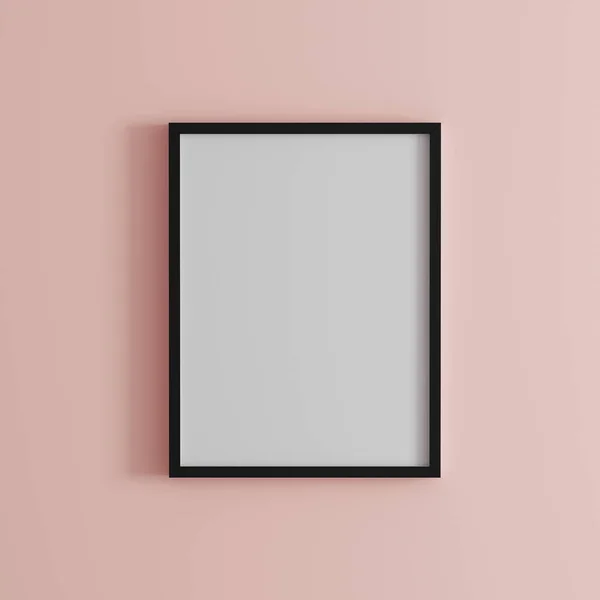 Blank Frame Lichtroze Muur Mock Verticale Zwarte Poster Frame Muur — Stockfoto