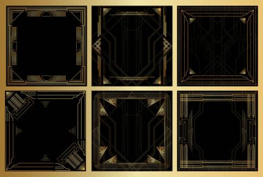 Altı adet lüks geometrik arka plan ve metin için alan. Vector Illustrated vintage düğün davetiyesi, Art deco 'da tebrik kartı.