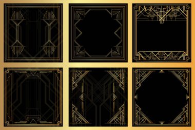 Altı adet lüks geometrik arka plan ve metin için alan. Vector Illustrated vintage düğün davetiyesi, Art deco 'da tebrik kartı.