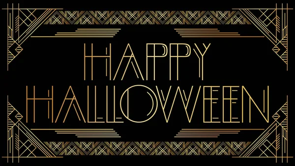 Art Deco Happy Halloween Text Zlatý Ozdobný Pozdrav Znak Ročníkovými — Stockový vektor