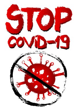 COVID-19 işaretini durdur. Vektör resimli boya kalemi çizimi kavramı.