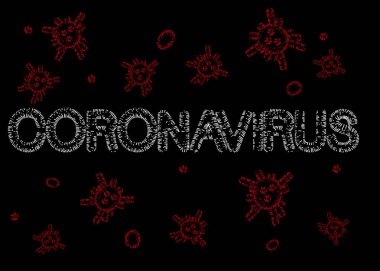 Coronavirus soyut çizgili harflerle imzalar. Vektör grafik illüstrasyonu.