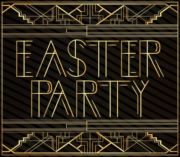 Art Deco Easter Party Text Decorative Greeting Card Sign Vintage — Stock Vector