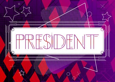 Art Deco Başkanı metni. Dekoratif tebrik kartı, eski harflerle imzalayın..