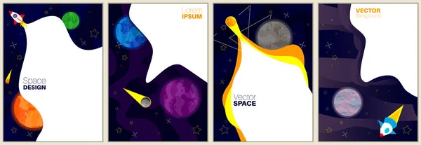 Conjunto Modelos Banner Conceito Universo Planetas Espaço Viagem Espacial Desenho — Vetor de Stock