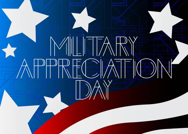 Art Deco Military Appreciation Day (May) text. Decorative greeting card, sign with vintage letters.