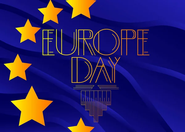 Art Deco Europe Day Európai Unió Május Szövege Díszítő Üdvözlőlap — Stock Vector
