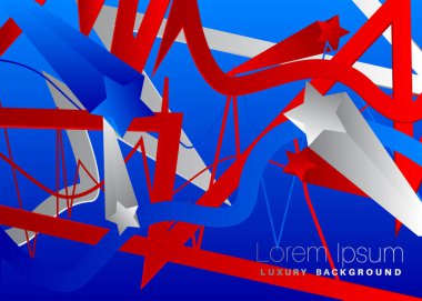 Minimalist kırmızı, mavi ve beyaz özel fon. Vektör lüksü ABD vatansever renkli geometrik elementler.