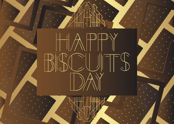 Art Deco Happy Biscuits Day Maja Tekst Dekoracyjna Kartka Okolicznościowa — Wektor stockowy