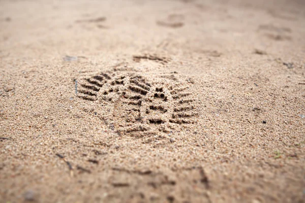 Footprint of the sole of shoes in the sand