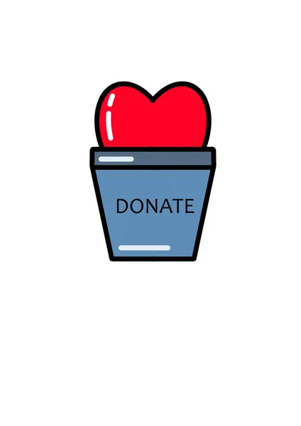 Κόκκινη Καρδιά Γλάστρα Την Επιγραφή Donate Εικονογράφηση Για Θέμα Της — Φωτογραφία Αρχείου
