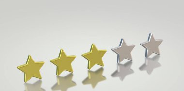 5 yıldızlı 3D. Oteller ve hizmet kavramı. Hizmet değerlendirmesi. 3 altın ve 2 gümüş yıldız..