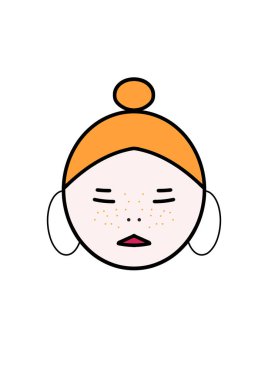 Kızıl saçlı, çilli bir kızın yüzü gibi. İnsanlarla ilgili bir illüstrasyon. Kızın doğal güzelliği..