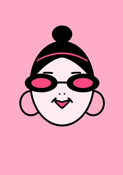 ピンクの眼鏡をかけたグラマラスな女の子の顔 女嫌い ピンクの女の子をテーマにしたイラスト — ストック写真