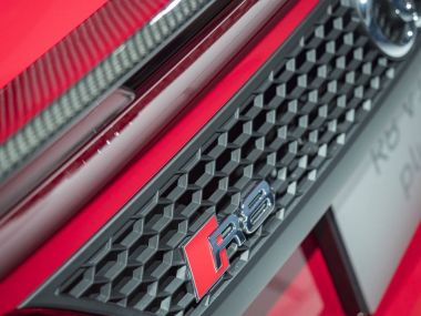 Detroit, bize - 15 Ocak 2018: Audi R8 V10 Plus Kuzey Amerika Uluslararası Otomobil Fuarı'nda şehir Detroit Cobo Center'da sırasında ekranda.