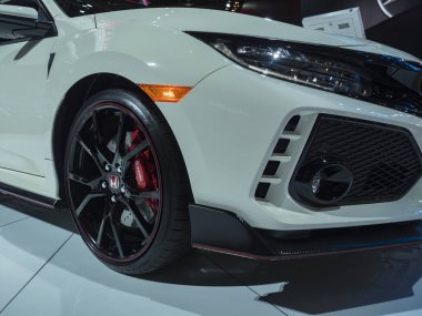 Detroit, bize - 15 Ocak 2018: Honda Civic Type-R Kuzey Amerika Uluslararası Otomobil Fuarı'nda şehir Detroit Cobo Center'da sırasında ekranda.