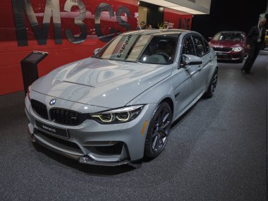 Detroit, bize - 15 Ocak 2018: Bmw M3 Cs Kuzey Amerika Uluslararası Otomobil Fuarı'nda şehir Detroit Cobo Center'da sırasında ekranda.