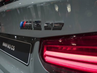Detroit, bize - 15 Ocak 2018: Bmw M3 Cs Kuzey Amerika Uluslararası Otomobil Fuarı'nda şehir Detroit Cobo Center'da sırasında ekranda.