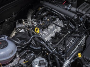 Detroit, bize - 15 Ocak 2018: Volkswagen Jetta Kuzey Amerika Uluslararası Otomobil Fuarı'nda şehir Detroit Cobo Center'da sırasında ekranda.