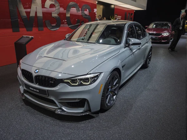 Detroit, bize - 15 Ocak 2018: Bmw M3 Cs Kuzey Amerika Uluslararası Otomobil Fuarı'nda şehir Detroit Cobo Center'da sırasında ekranda.