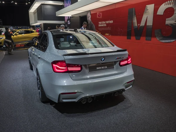 Detroit, bize - 15 Ocak 2018: Bmw M3 Cs Kuzey Amerika Uluslararası Otomobil Fuarı'nda şehir Detroit Cobo Center'da sırasında ekranda.