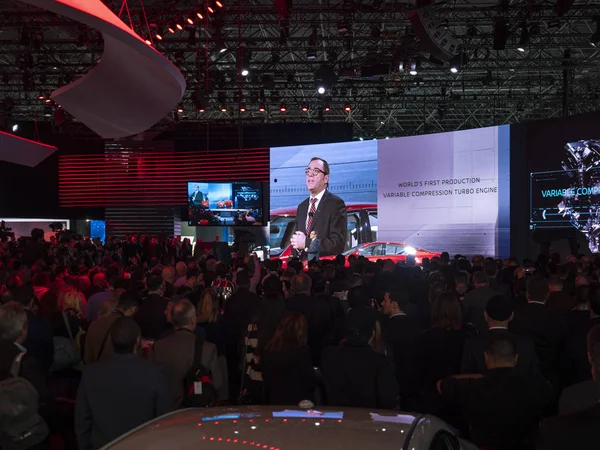 Conferencia de prensa de Nissan anunciando el nuevo Altima durante el Salón Internacional del Automóvil de Nueva York 2018 Imagen De Stock