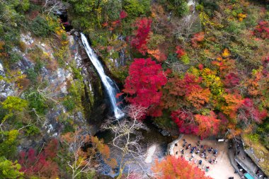 Minoo Şelaleleri 'nin en üst hava manzarası, Minoh Parkı Osaka, Kyoto' daki turist ve gezginler için popüler şelaleler, Japonya 'nın Kyoto ili, Japonya seyahat yılı.