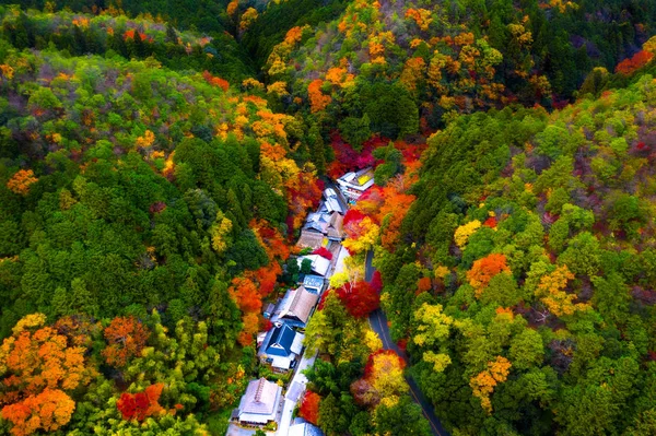 Luftaufnahme Des Ländlichen Dorfes Von Japan Der Jahreszeit Wechsel Des — Stockfoto