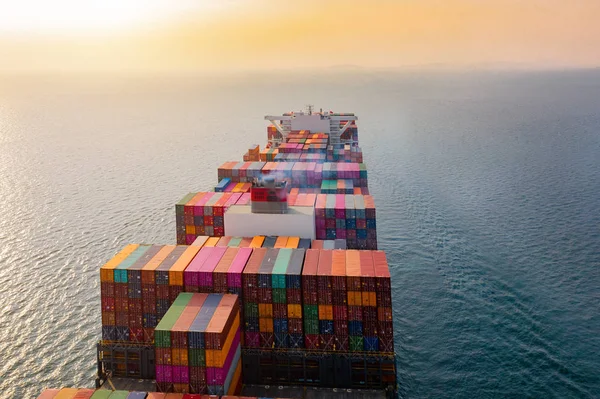 Top Aerial View Large Volume Teu Containers Ship Sailing Sea — Stock Photo, Image