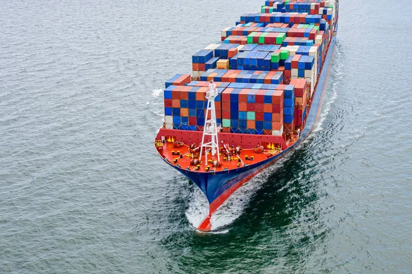 Vista Aérea Superior Grande Volume Contêineres Teu Navio Que Navega — Fotografia de Stock