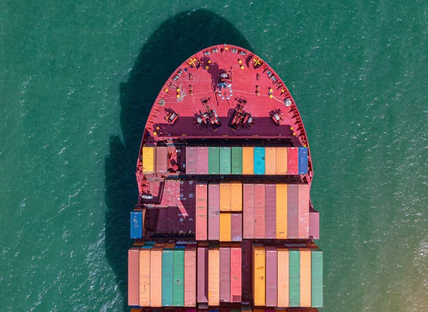 Top Aerial View Large Volume Teu Containers Ship Sailing Sea — Stock Photo, Image