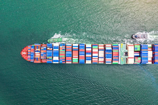 Top Aerial View Large Teu Containers Ship Arrival Port Carriage — Stock Photo, Image
