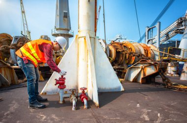 engineering, port state control, harbor master, workers inspecting the materials condition of gears in safety working condition to endure the gears in time of maintaining