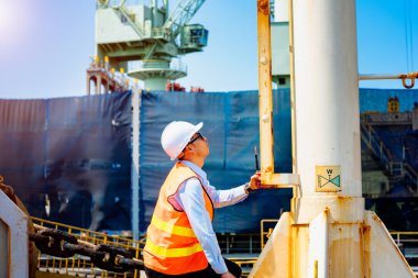 foreman, supervisor, inspector, worker, engineering works on duty for checking safety, security system to ensure the industrial jobs done under regulation rule, works at risk & high level of insurance