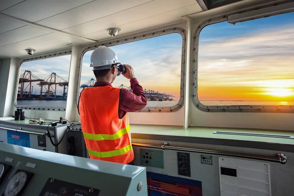 Pilot Přístavní Inspektor Nebo Důstojník Odpovědný Řízení Lodi Která Pluje — Stock fotografie