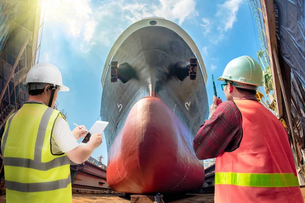 Ispettore Ispettore Controllo Portuale Ingegnere Supervisore Revisione Delle Condizioni Della — Foto Stock