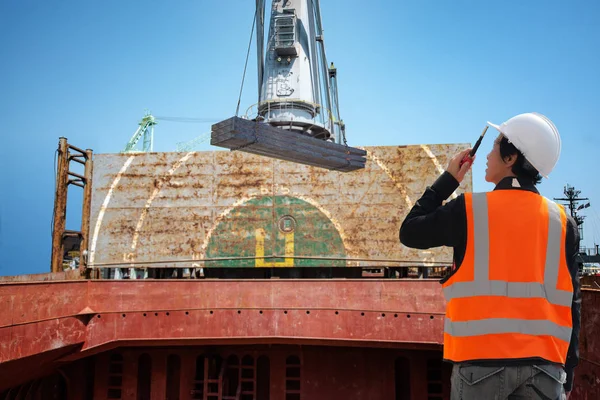 Vorarbeiter Vorgesetzter Arbeiter Verlademeister Bei Arbeiten Auf Der Baustelle Steuerung — Stockfoto