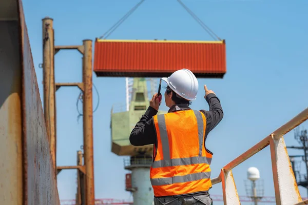 Voorman Supervisor Havencontroleur Lader Belast Met Werkzaamheden Bouwplaats Controle Het — Stockfoto