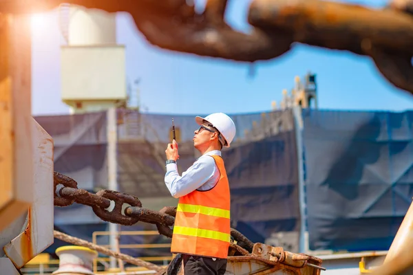 Capataz Supervisor Inspetor Trabalhador Engenharia Trabalhando Serviço Para Verificar Segurança — Fotografia de Stock