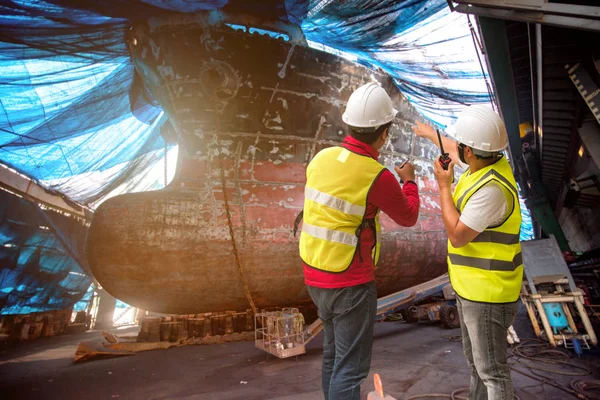 Stevedore Controlador Portuario Maestro Portuario Topógrafo Inspeccionar Cabezal Granel Del — Foto de Stock