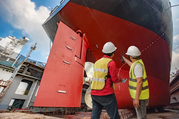 Inspecteur Havencontroleur Landmeter Voorman Inspectie Van Definitieve Reparatie Van Het — Stockfoto