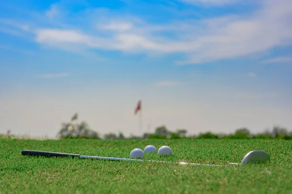 Golf Putter Golf Balls Laying Green Grass Golfer Practice Training — Stockfoto
